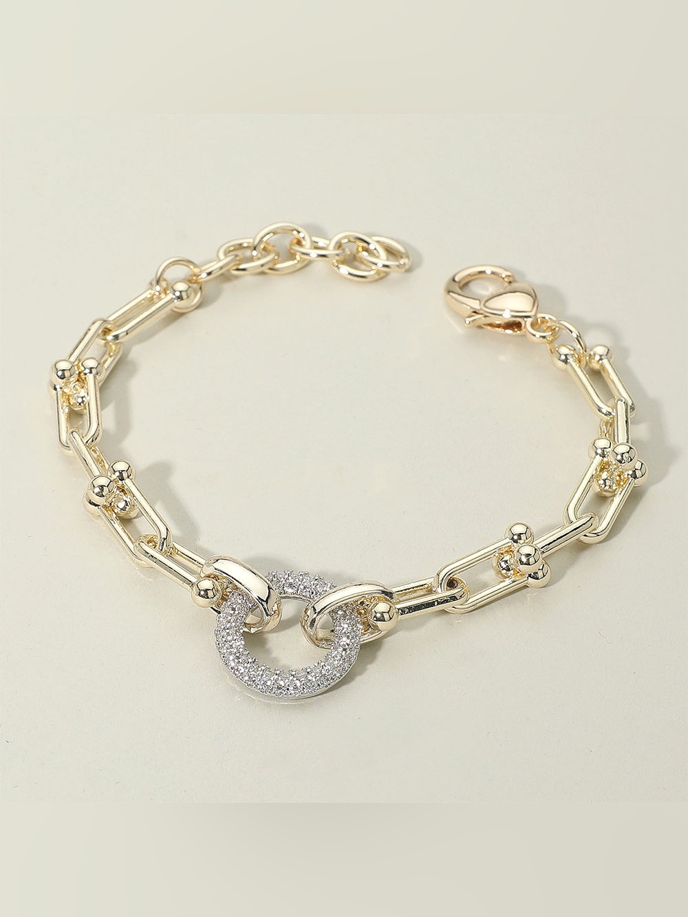 14K Gold Plated CZ Stone Paved Ring Accent Industrial Chain Link Bracelet